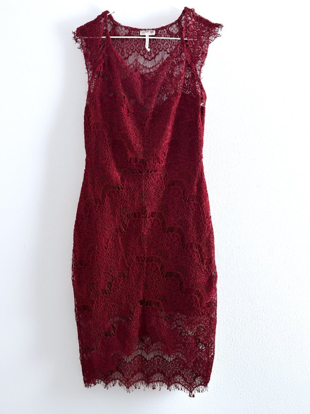 Free People Intimately Lace Dress Peekaboo Cranberry Wine Mini Scalloped Hem S